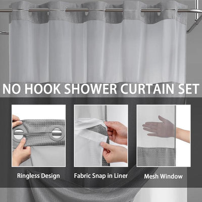 AquaLuxe No-Hook Waffle Shower Curtain