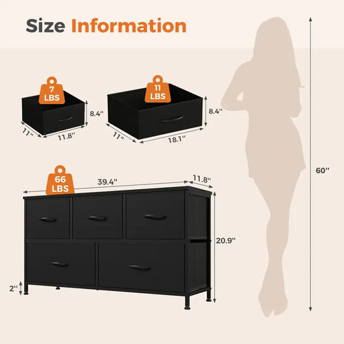 5-Drawer Fabric Storage Tower Dresser