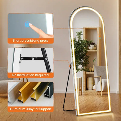 3-Color Dimmable LED Full-Length Floor Mirror