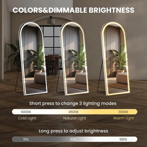 3-Color Dimmable LED Full-Length Floor Mirror
