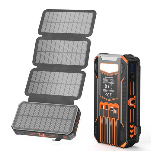 48000mAh Solar Power Bank with Built-In Cables & Wireless Charging
