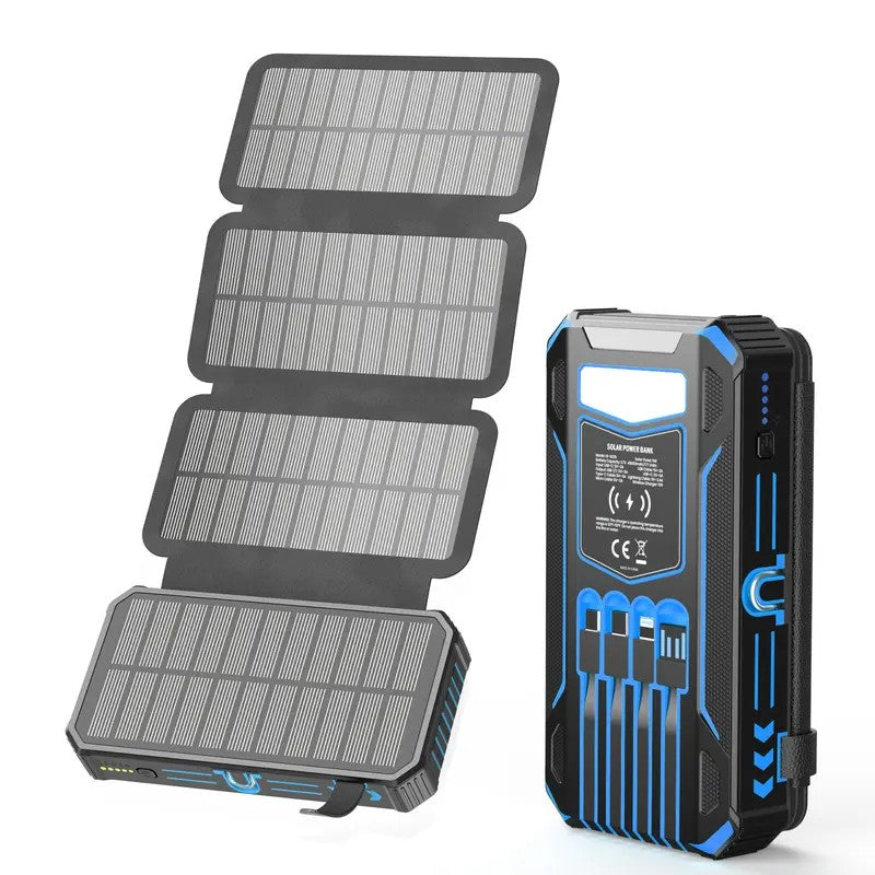48000mAh Solar Power Bank with Built-In Cables & Wireless Charging