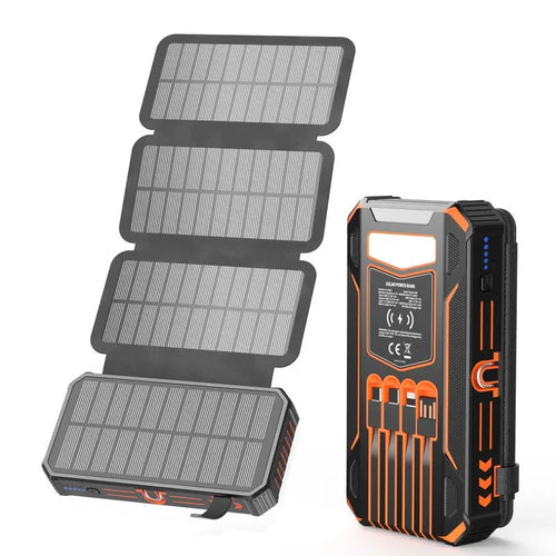 48000mAh Solar Power Bank with Built-In Cables & Wireless Charging