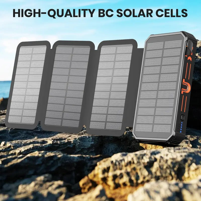 48000mAh Solar Power Bank with Built-In Cables & Wireless Charging
