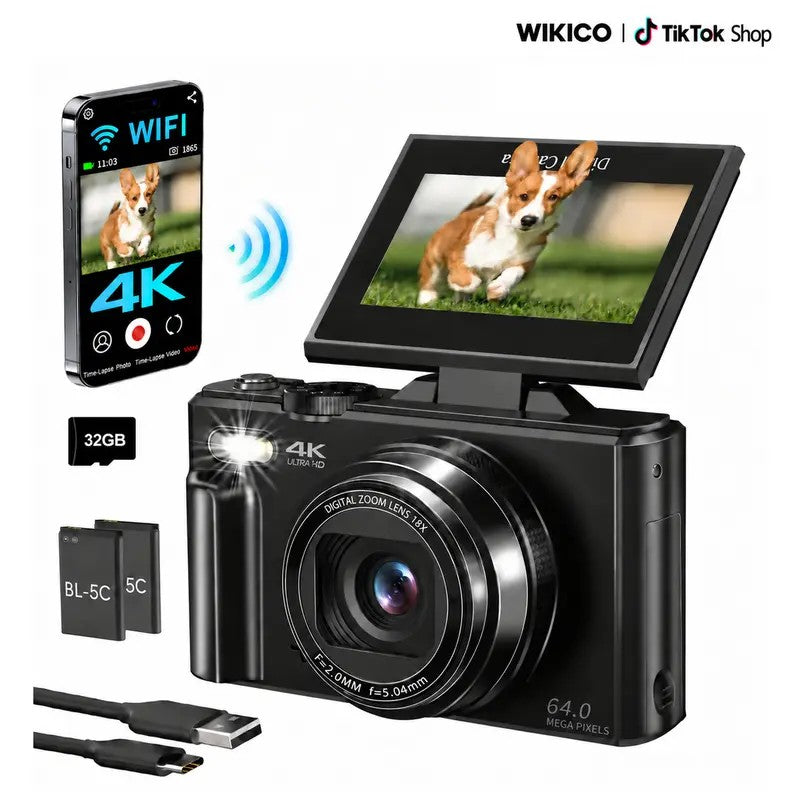 WIKICO 4K Flip Screen Camera